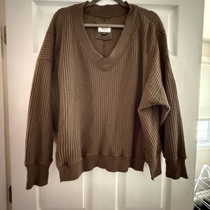 American Eagle Outfitters Waffle Knit V-Neck Sweater in Brown
